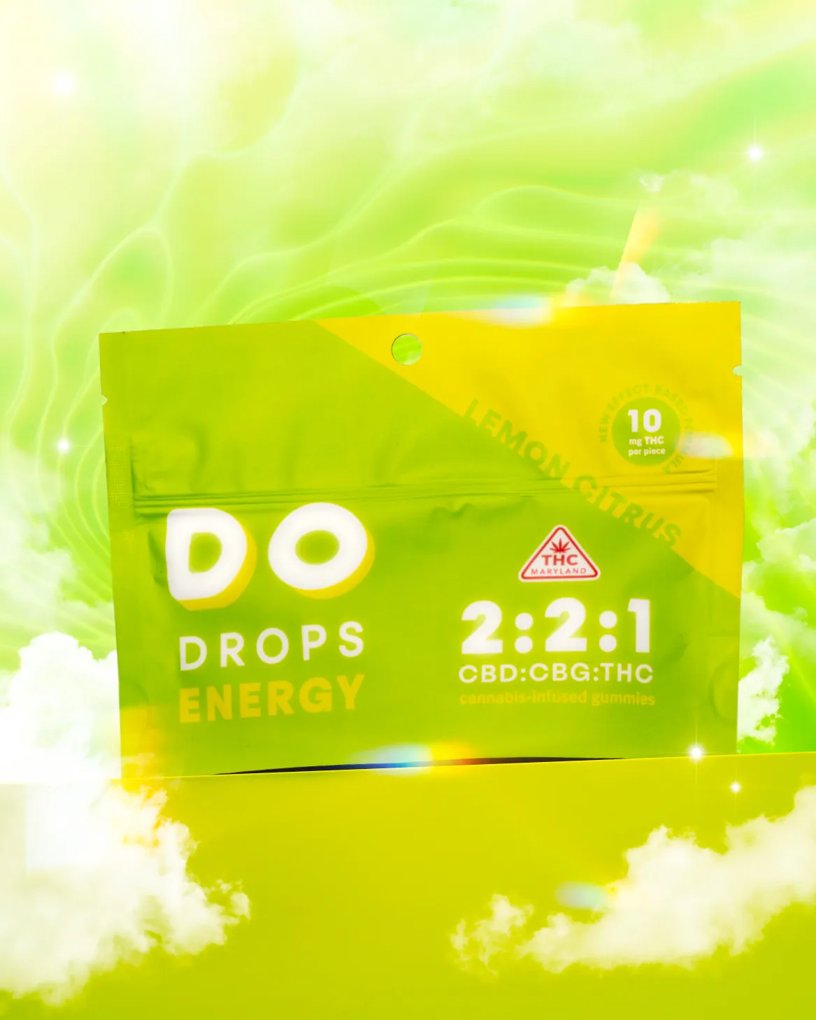 DO Drops Energy pouch, Lemon Citrus, in its own energy colour world.