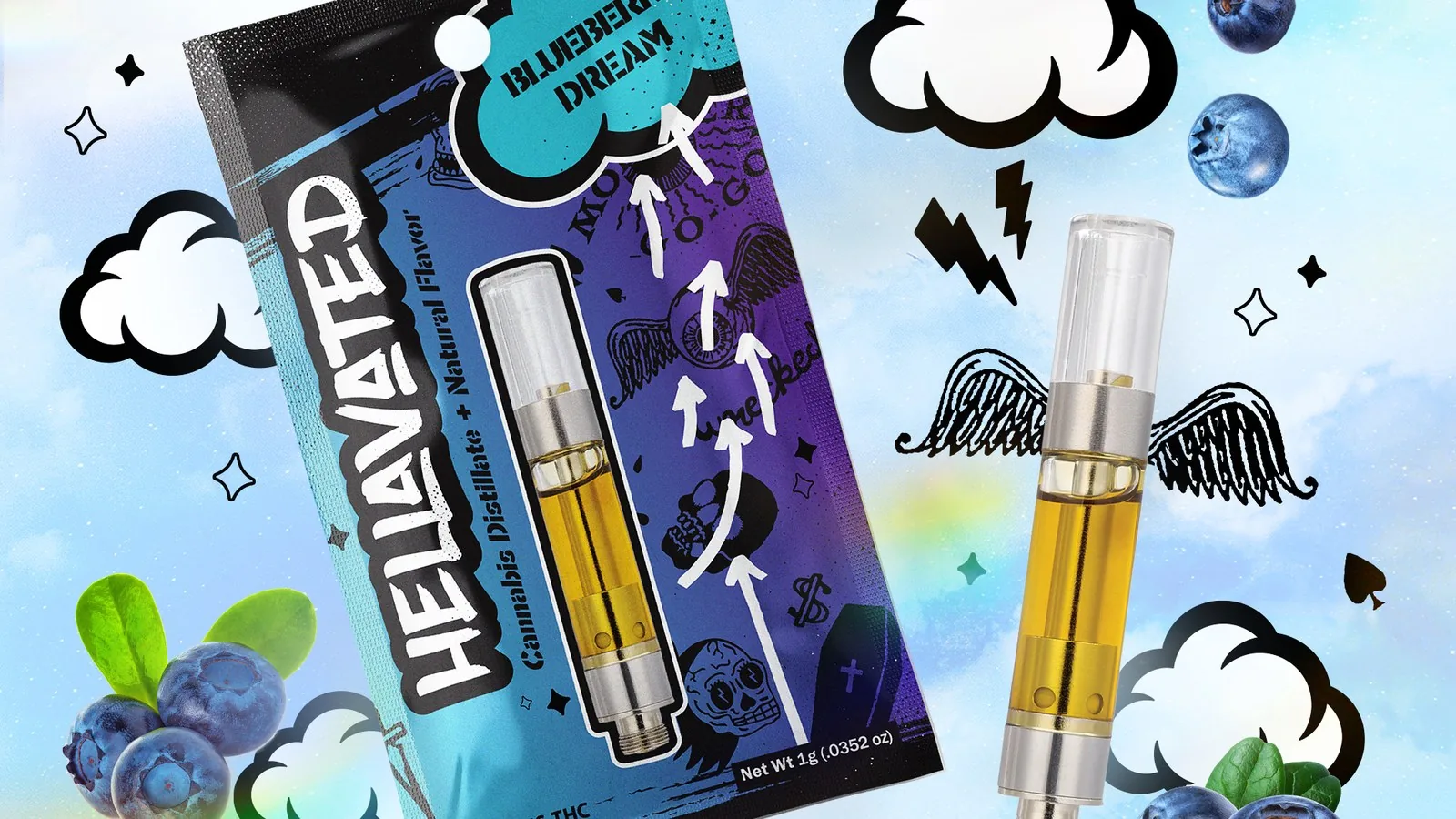 Hellavated Blackberry Dream flavor key art: watercolor blackberries