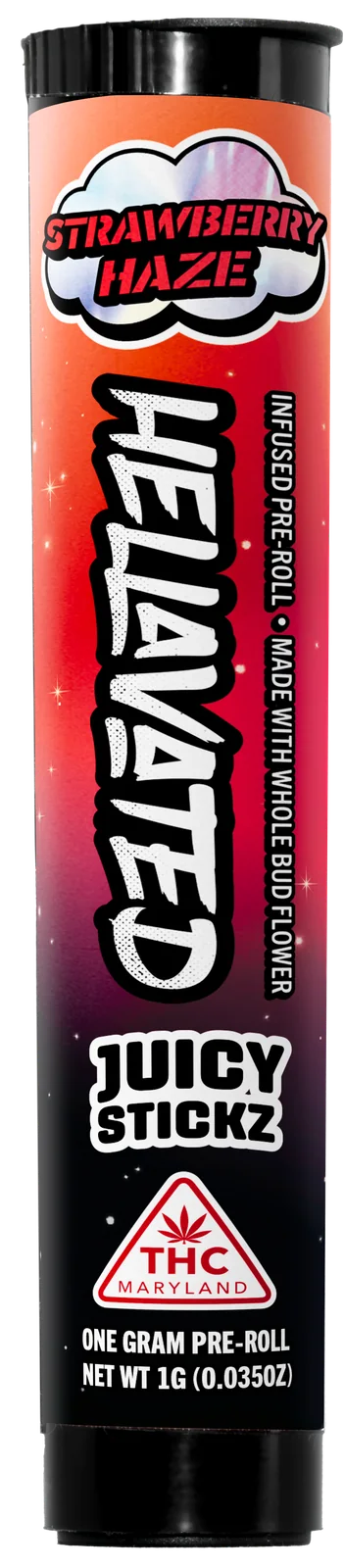 Hellavated Juicy Stickz pre-roll tube: Razberry Blitz